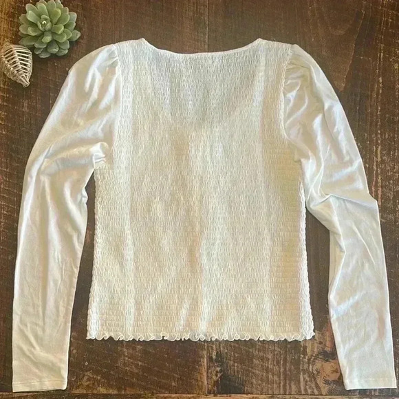 GAP | Smocked Button-Front Top, White - Picture 7 of 8